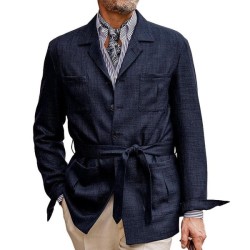 Color Cotton Linen Multi Pocket Button Blazer