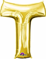 Letter T Gold 81cm Helium Saver