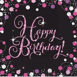 Sparkling Black Happy Birthday Lunch Napkins - Pack of 16