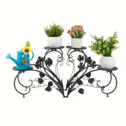 4-Tier Tall Metal Plant Stand - Black Iron Flower Planter Rack for Indoor and Outdoor Use