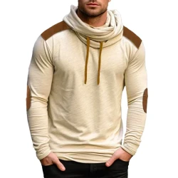 Casual Color Block Pile Collar Long Sleeve T-Shirt