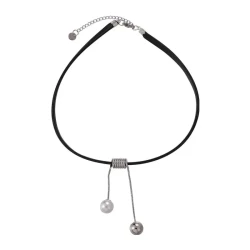 Elegant Dual Pearl Tassel Leather Choker Necklace