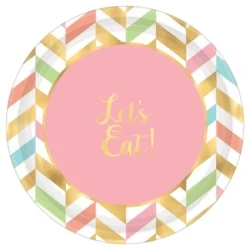 17cm Eat, Drink & Be Happy Round Metallic Plates - Pack of 8