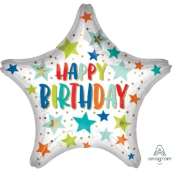 Foil Balloon - Jumbo HX Happy Birthday Stars and Dots (71cm)