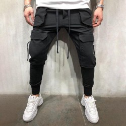 Men's Solid Multi-Pocket Elastic Waist Sports Pants