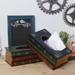 Creative Retro Wooden Book Shape Tissue Box