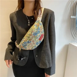 Vintage Floral Wide Strap Crossbody Bag for Women