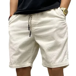 Solid Color Corduroy Elastic Waist Cargo Shorts