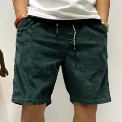 Solid Color Corduroy Elastic Waist Cargo Shorts