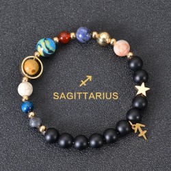 Pisces Zodiac Natural Stone Beaded Bracelet with Gold Accents