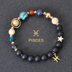 Pisces Zodiac Natural Stone Beaded Bracelet with Gold Accents