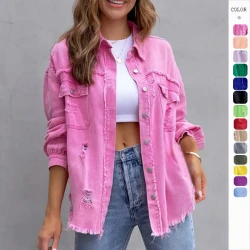 Women's Casual Ripped Shirt Jacket