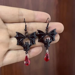 Gothic Bat Wing Crystal Drop Earrings for Women