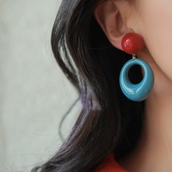 Retro Bold Color Block Circle Earrings