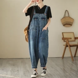 Denim Casual Strap Pants For Women