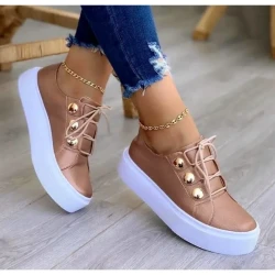 Lace-up Rivet Flats Sneakers for Women