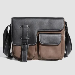 Men's Casual Matte Leather Multi-Pocket Messenger Bag