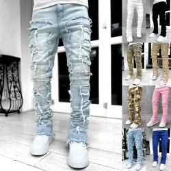 Men's Patched Stacked Jeans