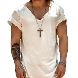 Men's Casual Beach Hemp Round Short Sleeve T-Shirt