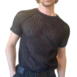 Round Neck Hollow Short Sleeved Knitted T-Shirt