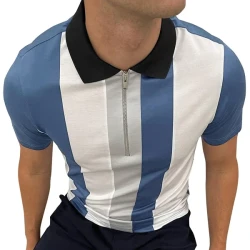 Men's Striped Lapel Polo Short Sleeve T-Shirt