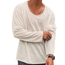 Men's Casual Cotton Blended Round Neck Loose Long Sleeve T-Shirt