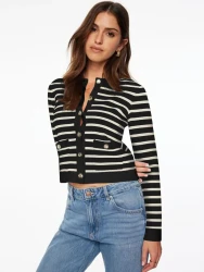 Comfort And Casual Long Sleeve Striped Button Top