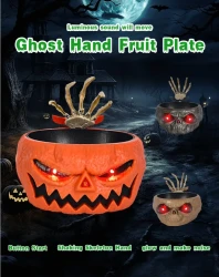 Halloween Candy Bowl Plastic Pumpkin Bowl With Motion Activated Hand, Halloween Serving Dishes Battery Operated Halloween Pumpkins Bowl For Trick-or-Treaters Party