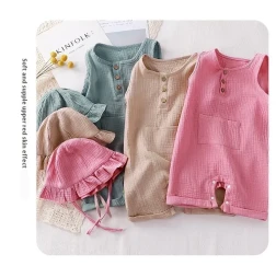 Baby Vest Short Sleeve Rompers New Cotton Double-layer Gauz