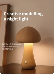 INS Wooden Cute Mushroom LED Night Light With Touch Switch Bedside Table Lamp For Bedroom Childrens Room Sleeping Night Lamps Home Decor