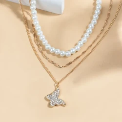 Exquisite Butterfly Multi-layer Pearl Pendant