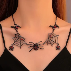 Halloween Spider And Spider Web Necklace