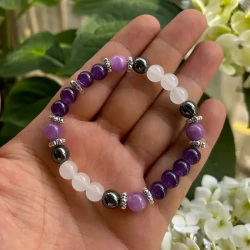 Amethyst and Hematite Beaded Bracelet