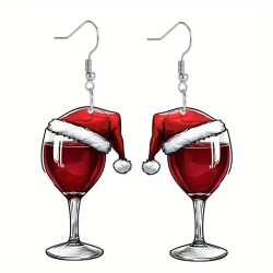 Festive Christmas Wine Glass Dangle Earrings