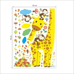 Cartoon Height Wall Stickers for Kids Rooms Giraffe Monkey Height Chart Ruler Decals Nursery Home Decor