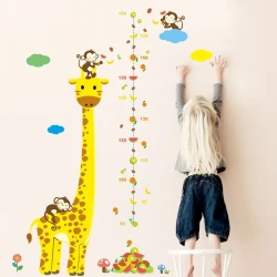 Cartoon Height Wall Stickers for Kids Rooms Giraffe Monkey Height Chart Ruler Decals Nursery Home Decor