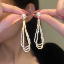 Drop-shaped Full Diamond Pearl Earring