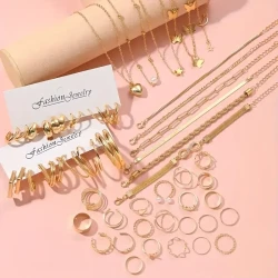 Set Golden Bracelets & Rings & Anklets & Earrings