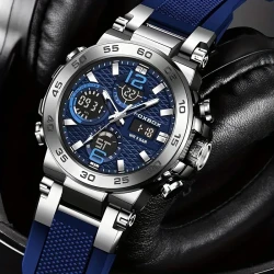 LIGE Men's 50M Waterproof Dual Display Watch - Quartz Military Sports Watch with Alarm Clock