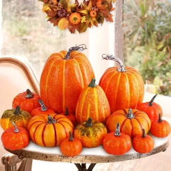 Pumpkin Fall Decorations: Festive Large & Small Outdoor Orange Foam Plastic Fake Faux Artificial Pumpkins for Halloween