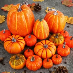 Pumpkin Fall Decorations: Festive Large & Small Outdoor Orange Foam Plastic Fake Faux Artificial Pumpkins for Halloween