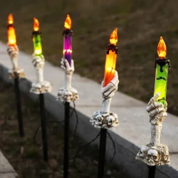 Skeleton Lighted Candle(One Solar Stake And Five Lights), Easy Installation Skeleton Resin Ornaments,