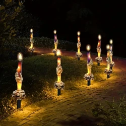 Skeleton Lighted Candle(One Solar Stake And Five Lights), Easy Installation Skeleton Resin Ornaments,