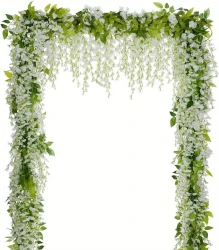 Wisteria Artificial Flowers Garland, 4Pcs Total 28ft White Artificial Wisteria Vine Silk Hanging Flower for Home Garden Outdoor Ceremony Wedding Arch Floral Decor