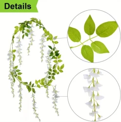 Wisteria Artificial Flowers Garland, 4Pcs Total 28ft White Artificial Wisteria Vine Silk Hanging Flower for Home Garden Outdoor Ceremony Wedding Arch Floral Decor