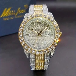 Men's Faux Diamond Quartz Watch - Hip Hop Rock Fashion Calendar Watch