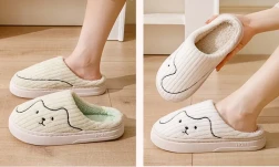 Striped Cat Slippers Indoor Couple Non-slip Floor Bedroom Slipper Winter Warm Plush House Shoes Women Men