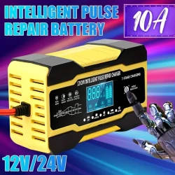 RJTianye Car Battery Charger 10 Amp - Intelligent Fully Automatic Charger, 12V/24V Maintenance Trickle Charger with Temperature Compensation for Lead-Acid Batteries