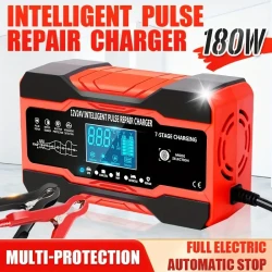 RJTianye Car Battery Charger 10 Amp - Intelligent Fully Automatic Charger, 12V/24V Maintenance Trickle Charger with Temperature Compensation for Lead-Acid Batteries