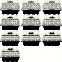 10-Pack Seedling Starter Trays - Humidity Adjustable, 12-Cell Grow Trays